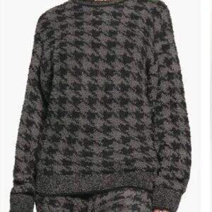 SKIMS Cozy Houndstooth Sweater Unisex Small Onyx Soft Fuzzy Lounge Comfort NWOT